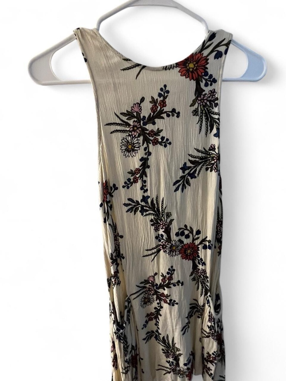 Sleeveless Cream Floral Mini Dress with Lace-Up Back - Picture 2 of 6